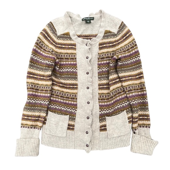 Eddie Bauer Lambswool Fair Isle Knit Cardigan Sweater Size Medium - Picture 2 of 11